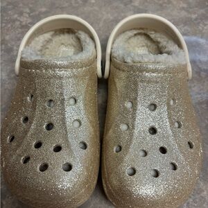 Kids Glitter Lined Crocs  - Gold